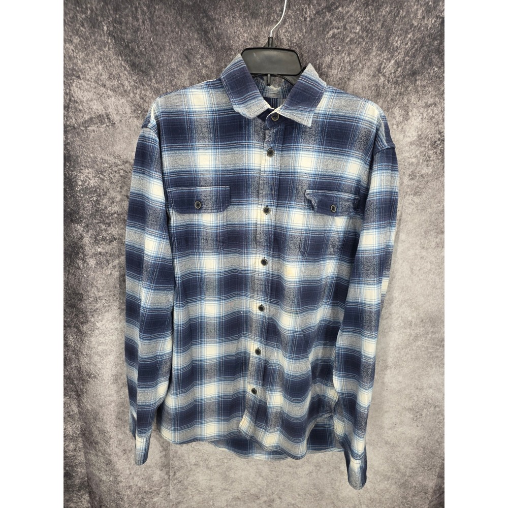 Jachs Flannel Shirt Mens Large Tall Blue Plaid Lumberjack Heavyweight Pockets